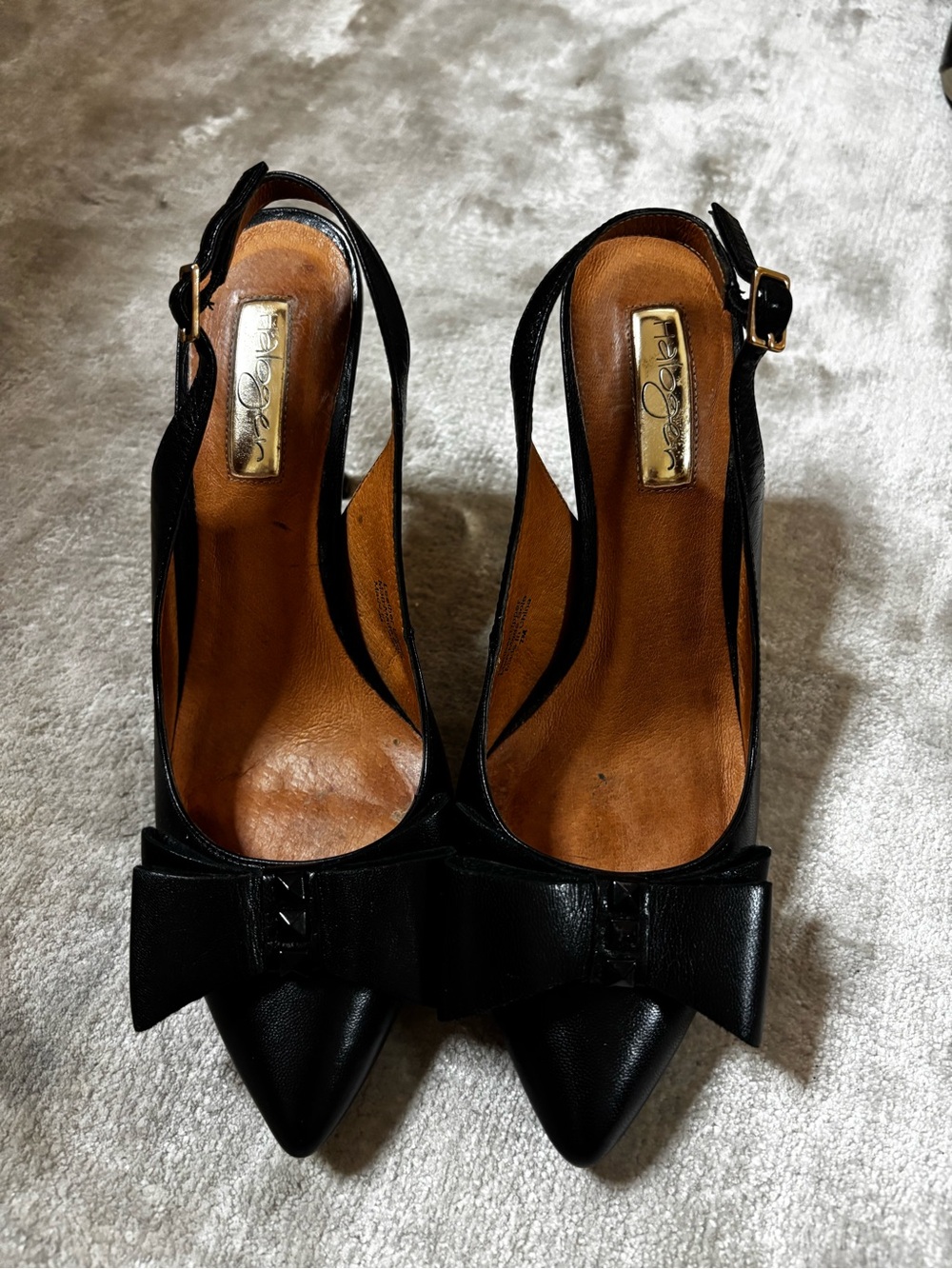 Halogen Black Pointed Slingback Heels with Front Bow